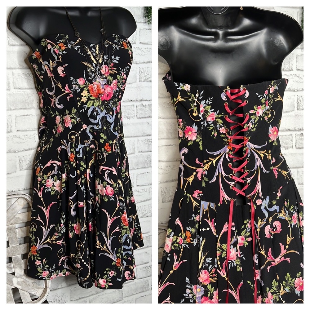 Betsey Johnson Floral Corset Strapless Fit & Flare Dress